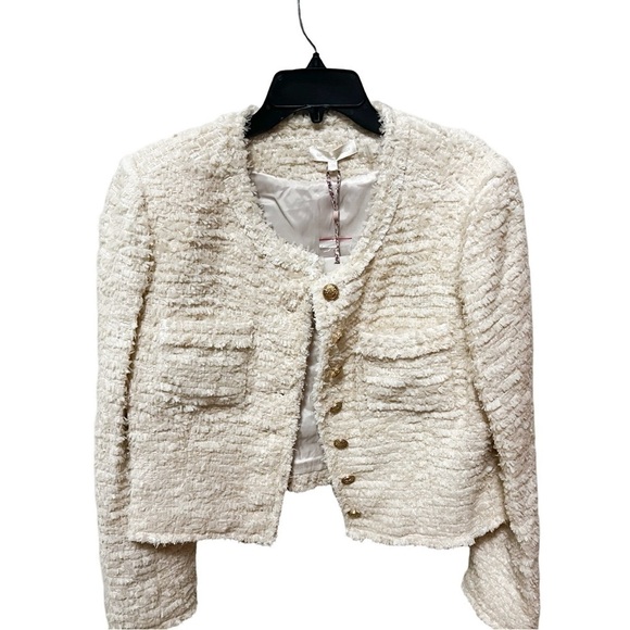NWT LOVESHACKFANCY Vermont Tweed Woven Beige Jacket Sz 12 - Picture 2 of 9